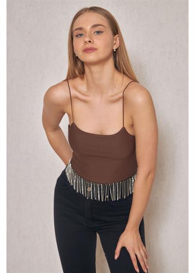 Taş Detaylı Crop Bluz 
