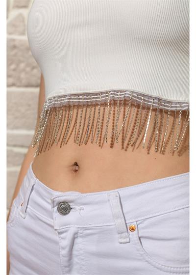 Taş Detaylı Crop Bluz