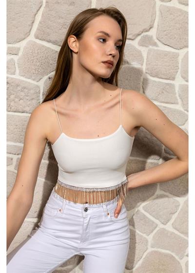 Taş Detaylı Crop Bluz