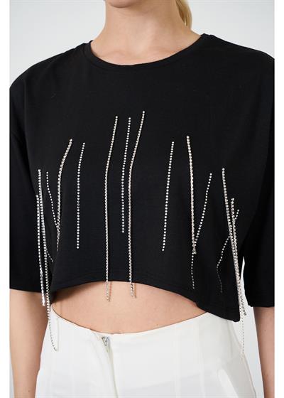Taş Detaylı Crop T-Shirt