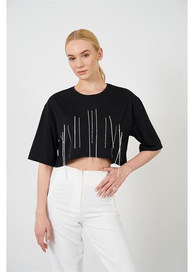 Taş Detaylı Crop T-Shirt