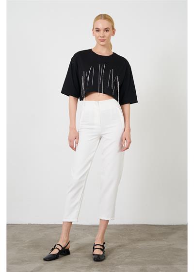 Taş Detaylı Crop T-Shirt