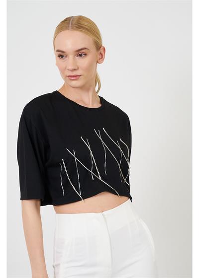 Taş Detaylı Crop T-Shirt