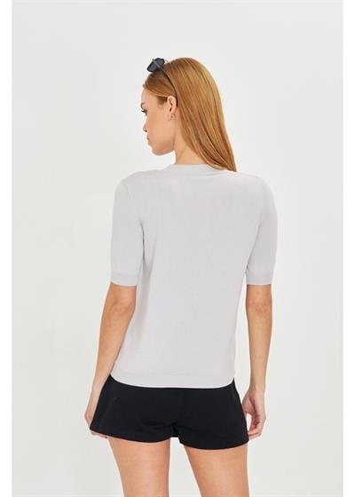 Taş Detaylı Yaka Bantlı Triko Bluz 