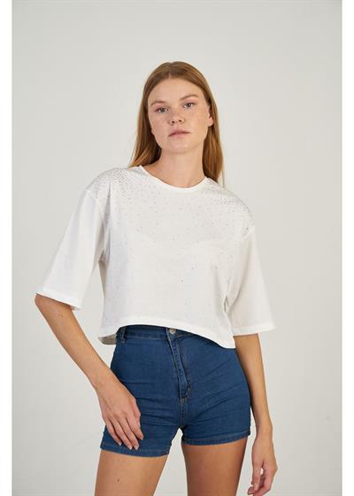 Taş İşlemeli Basic T-Shirt