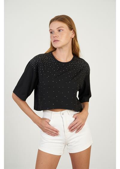Taş İşlemeli Basic T-Shirt