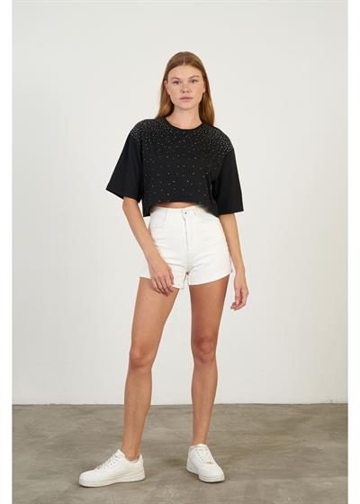 Taş İşlemeli Basic T-Shirt
