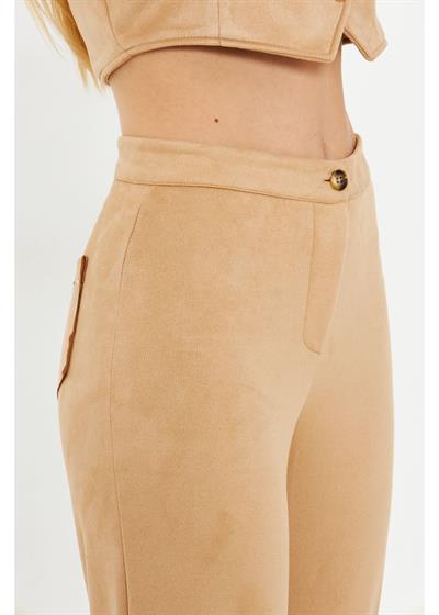 Taş İşlemeli Süet Pantolon 