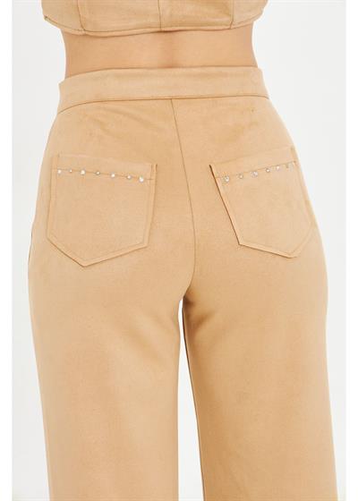 Taş İşlemeli Süet Pantolon 