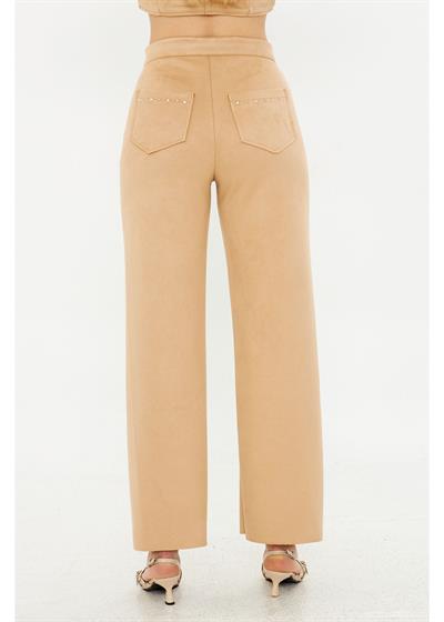 Taş İşlemeli Süet Pantolon 