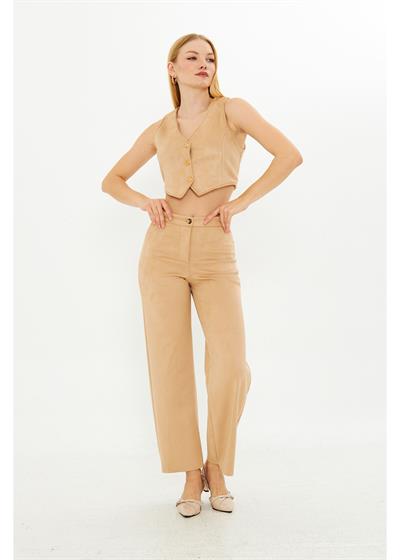 Taş İşlemeli Süet Pantolon 