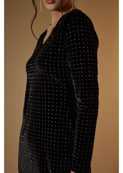 Taşlı Kadife Elbise