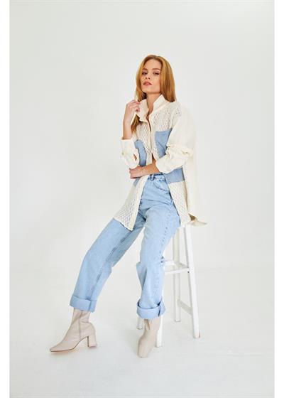 Cep Detaylı Dantelli Gabardin Gömlek 