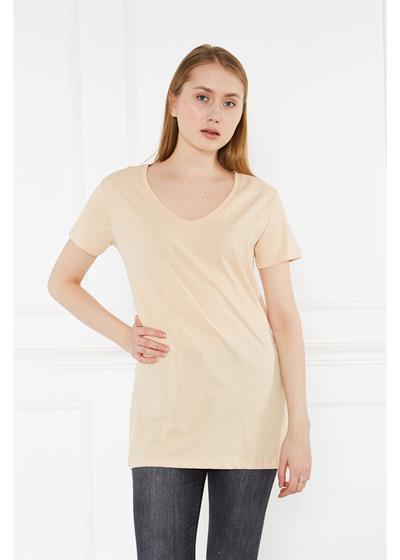 V Yaka Kısa Kol Yırtmaçlı T-Shirt