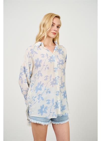 V Yaka Yaprak Desen Gömlek 