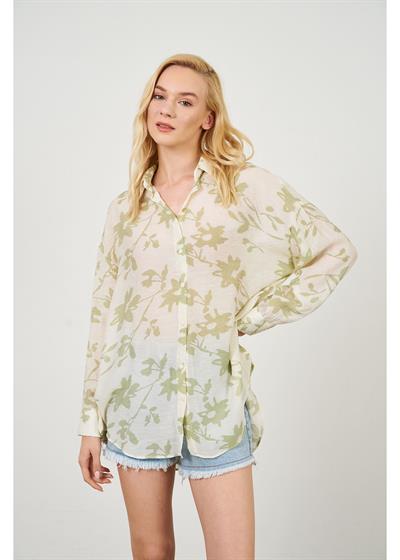 V Yaka Yaprak Desen Gömlek 
