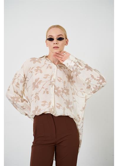 V Yaka Yaprak Desen Gömlek 
