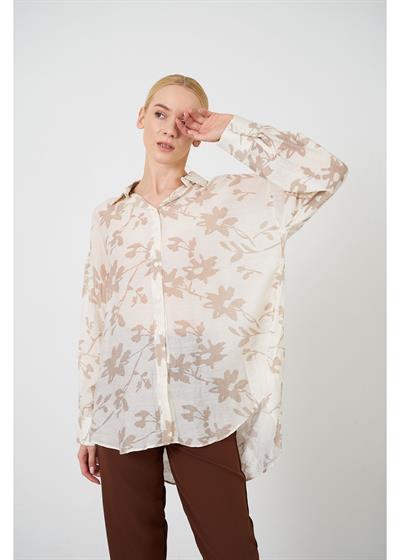V Yaka Yaprak Desen Gömlek 