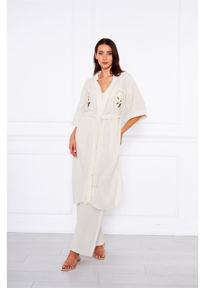 Yakası Dantelli Nakışlı Kimono