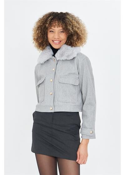 Yakası Kürklü Kısa Kaşe Mont 