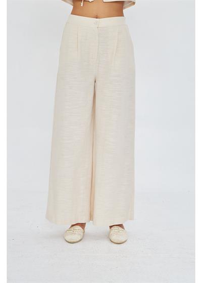 Yandan Cepli Arkası Lastikli Keten Görünümlü Pantolon 