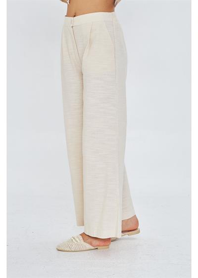 Yandan Cepli Arkası Lastikli Keten Görünümlü Pantolon 