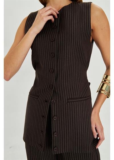 Yanı Kemerli Çizgili Poliviskon Yelek 