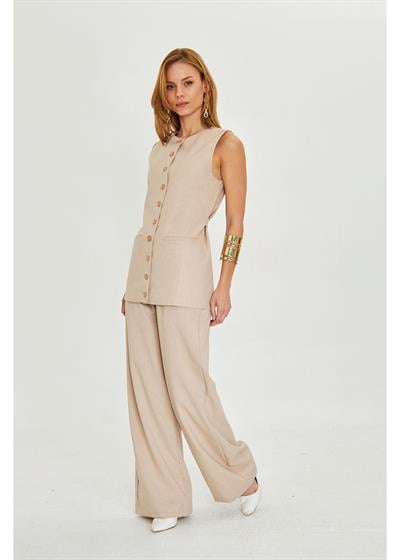 Yanı Kemerli Çizgili Poliviskon Yelek 