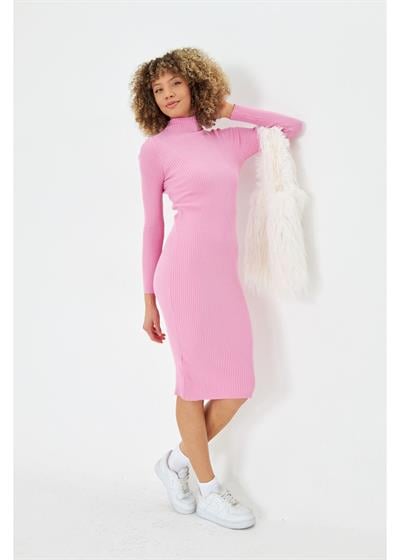 Yarım Balıkçı Uzun Triko Bodycon Elbise 