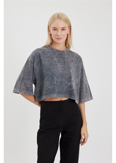 Yıkamalı Crop T-Shirt