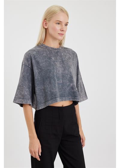 Yıkamalı Crop T-Shirt