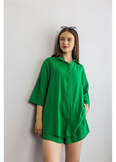Yıkamalı Keten Görünümlü Gömlek 