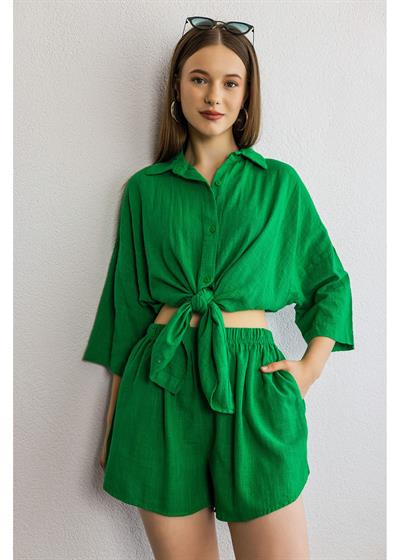 Yıkamalı Keten Görünümlü Gömlek 