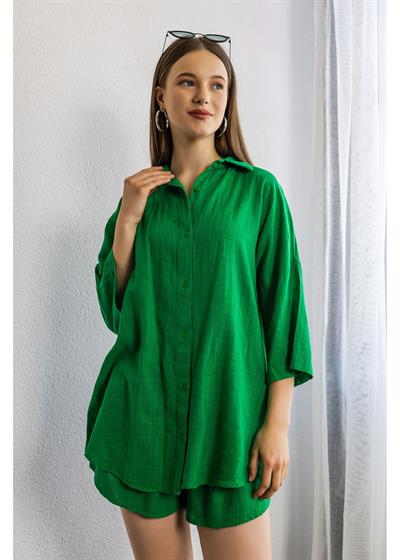 Yıkamalı Keten Görünümlü Gömlek 
