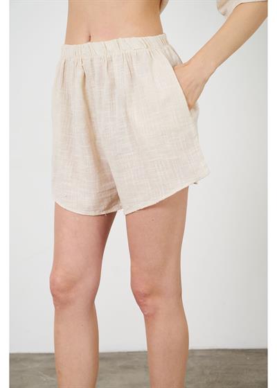 Yıkamalı Keten Görünümlü Şort