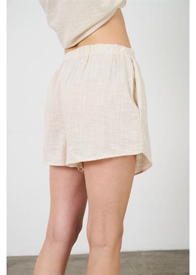 Yıkamalı Keten Görünümlü Şort