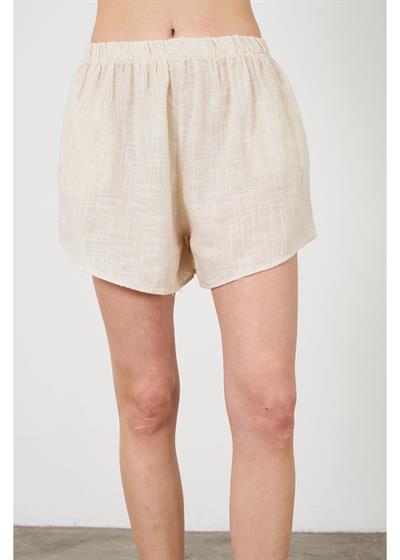 Yıkamalı Keten Görünümlü Şort