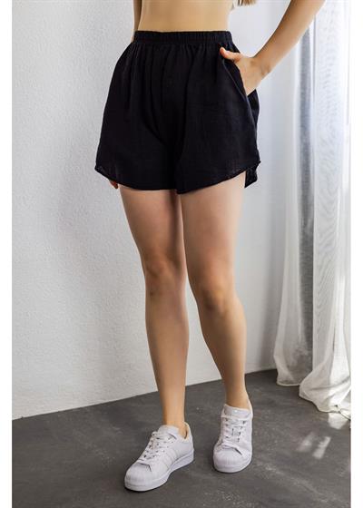 Yıkamalı Keten Görünümlü Şort