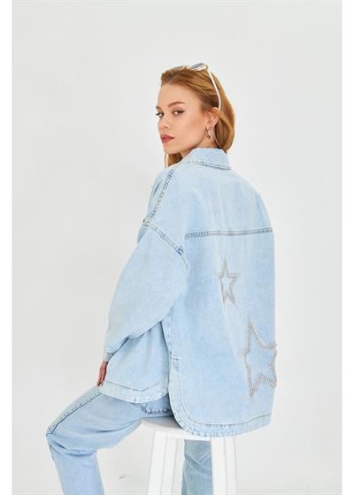 Yıldız İşlemeli Jean Ceket 