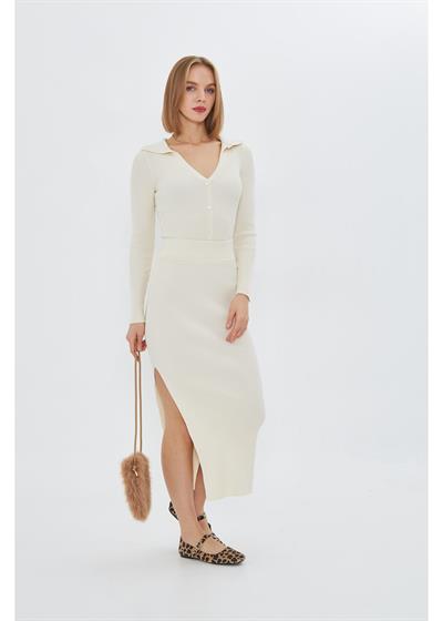 Yırtmaç Detaylı Triko Etek 