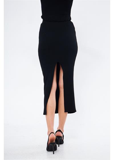 Yırtmaçlı Uzun Örgü Etek 