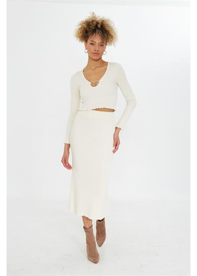 Yırtmaçlı Uzun Örgü Etek 