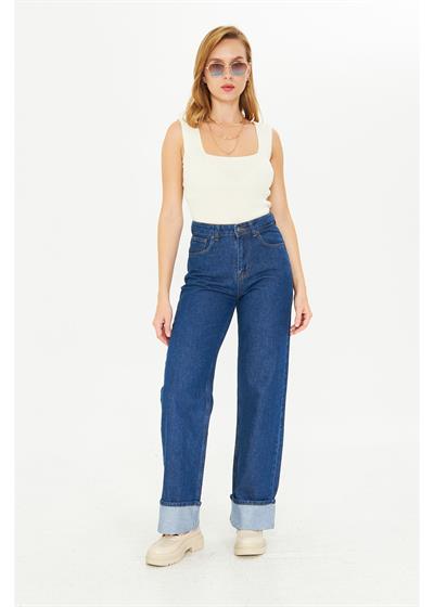 Yüksek Bel Palazzo Jean Pantolon 