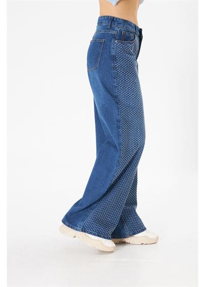 Yüksek Bel Taşlı Palazzo Pantolon 