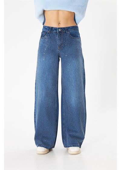 Yüksek Bel Taşlı Palazzo Pantolon 