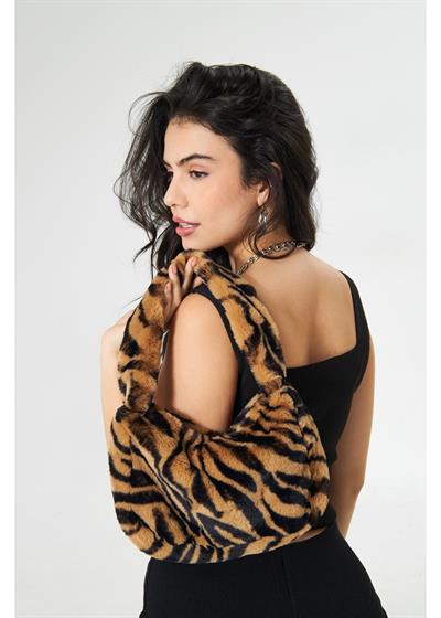 Zebra Desen Mini Peluş Çanta 