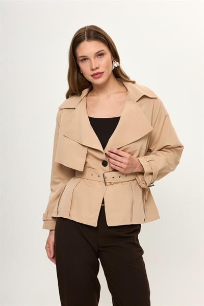 Pileli Kısa Trençkot