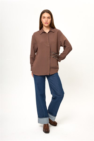 Çift Kemerli Çizgili Gömlek