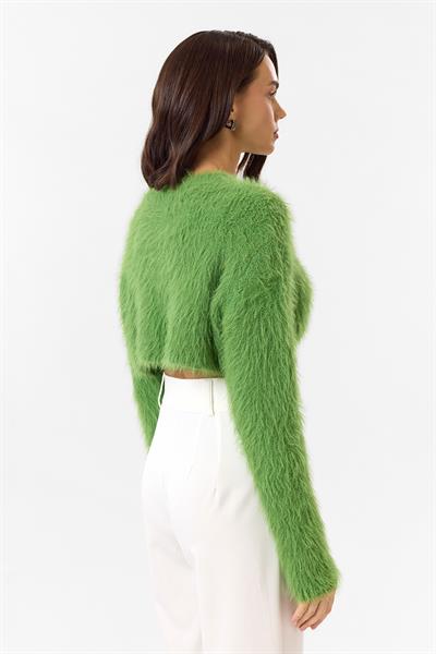 Bisiklet Yaka Crop Kazak