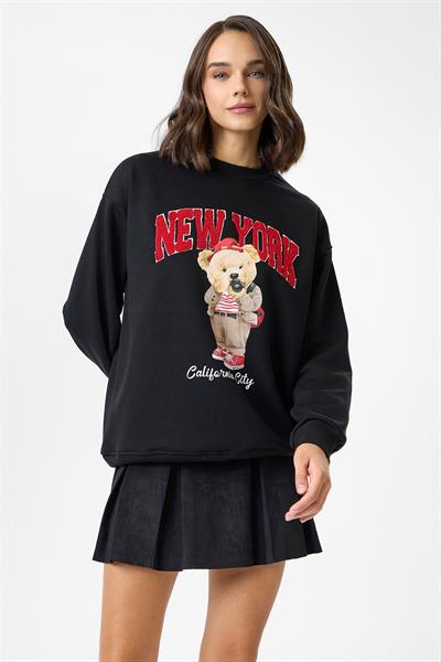New York Ayıcık Baskılı Sweatshirt